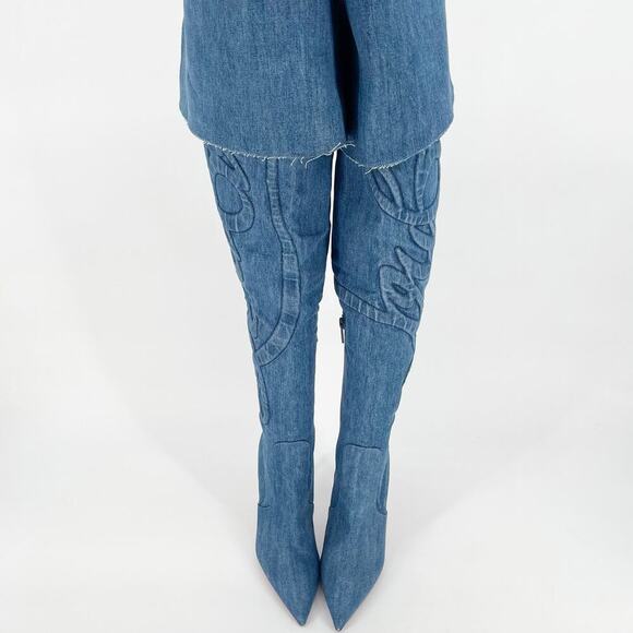 Christian Louboutin Denim Kate Botta Alta Loubijeans Over the Knee Boot EU 37.5 - Picture 8 of 16